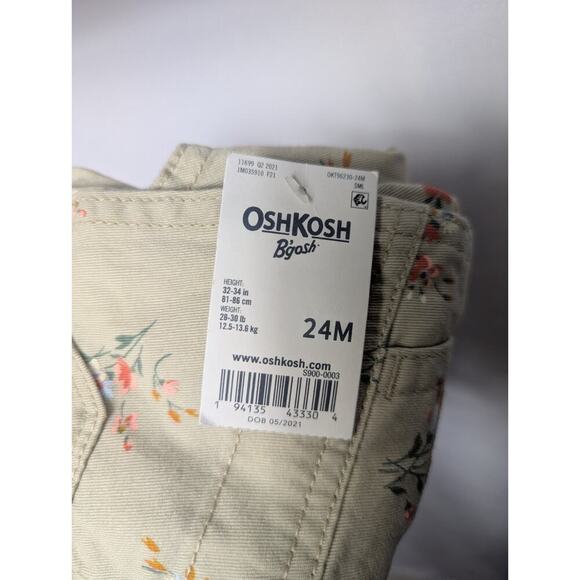 NWT Oshkosh B'Gosh Toddler Girls Beige Floral Print Overalls One Piece Sz 24 Mos - Picture 4 of 5